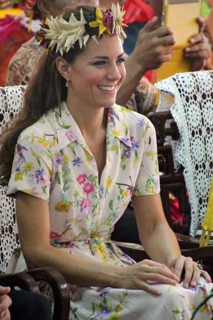 Kate Middleton wearing floral crown and floral dress